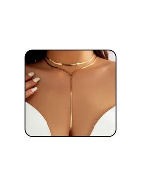 Gold Layered Y-Neck Choker Necklace